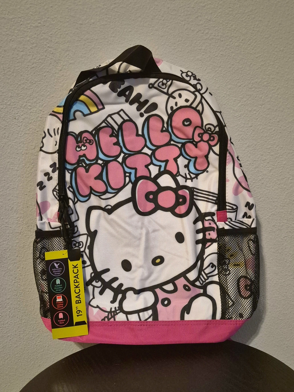 Hello Kitty White and Pink Kids Backpack with Graphic Print